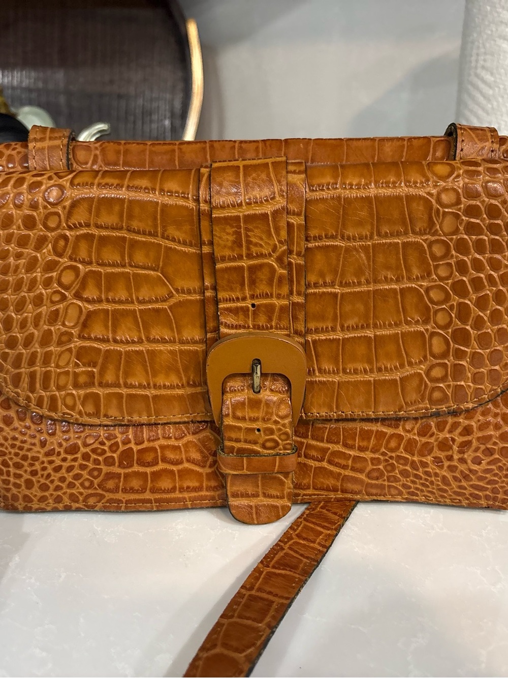 Patricia Nash Croc-Embossed Buckle Crossbody Bag - Cognac Brown